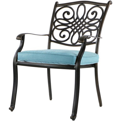 Hanover - Traditions 5pc: 4 Dining Chairs, 48" Round Glass Top Table - Blue/Glass-United Backyard