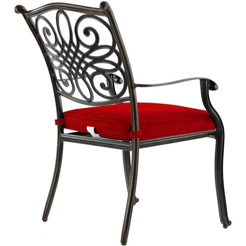 Hanover - Traditions 5pc: 4 Dining Chairs, 48" Round Glass Top Table - Red/Glass-United Backyard