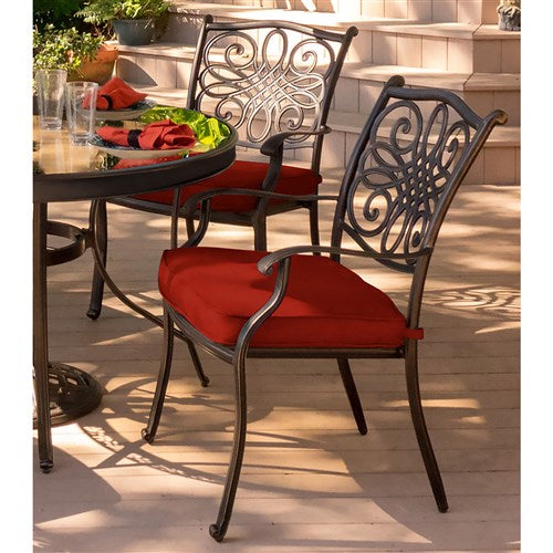 Hanover - Traditions 5pc: 4 Dining Chairs, 48" Round Glass Top Table - Red/Glass-United Backyard