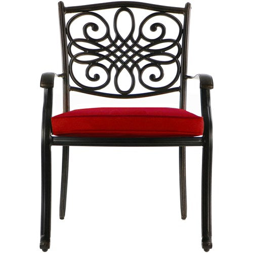 Hanover - Traditions 5pc: 4 Dining Chairs, 48" Round Glass Top Table - Red/Glass-United Backyard