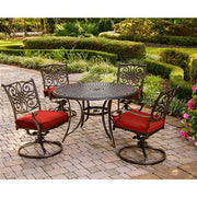 Hanover - Traditions 5pc: 4 Swivel Rockers, 48" Round Cast Table - Red/Cast-United Backyard