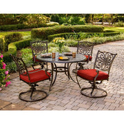 Hanover - Traditions 5pc: 4 Swivel Rockers, 48" Round Cast Table - Red/Cast-United Backyard