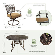 Hanover - Traditions 5pc: 4 Swivel Rockers, 48" Round Cast Table - Tan/Cast-United Backyard