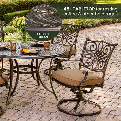 Hanover - Traditions 5pc: 4 Swivel Rockers, 48" Round Cast Table - Tan/Cast-United Backyard