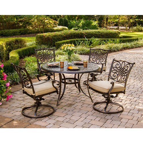 Hanover - Traditions 5pc: 4 Swivel Rockers, 48" Round Cast Table - Tan/Cast-United Backyard