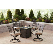 Hanover - Traditions 5pc: 4 Swivel Rockers and 26" Square Fire Pit - Tan/Bronze-United Backyard