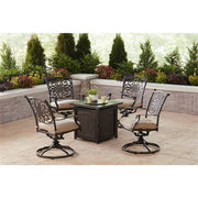 Hanover - Traditions 5pc: 4 Swivel Rockers and 26" Square Fire Pit - Tan/Bronze-United Backyard