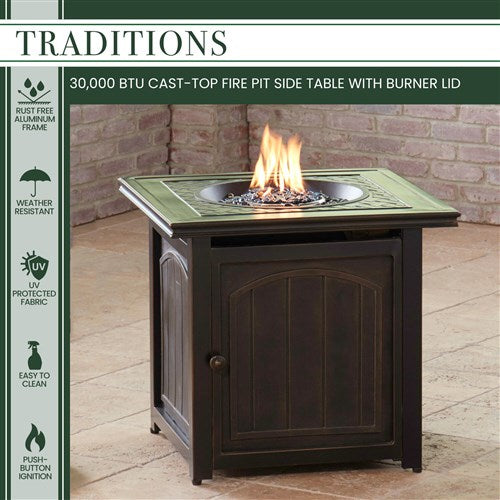Hanover - Traditions 5pc: 4 Swivel Rockers and 26" Square Fire Pit - Tan/Bronze-United Backyard