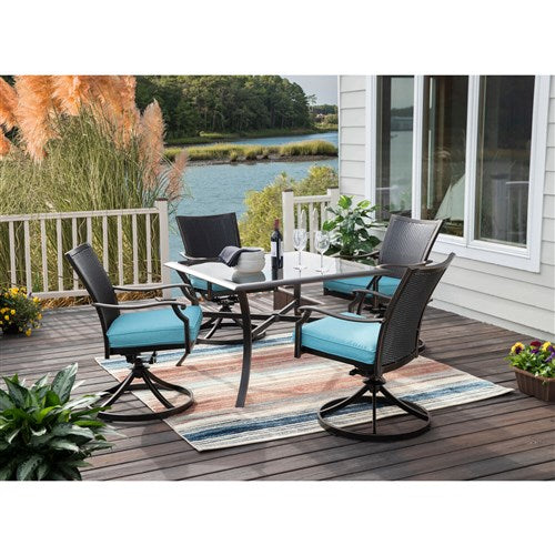 Hanover - Traditions 5pc: 4 Wicker Back Swivel Rockers, 42" Square Glass Table - Blue/Bronze-United Backyard