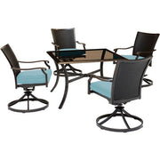 Hanover - Traditions 5pc: 4 Wicker Back Swivel Rockers, 42" Square Glass Table - Blue/Bronze-United Backyard