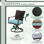 Hanover - Traditions 5pc: 4 Wicker Back Swivel Rockers, 48" Round Cast Table - Blue/Bronze-United Backyard