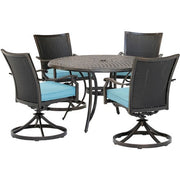 Hanover - Traditions 5pc: 4 Wicker Back Swivel Rockers, 48" Round Cast Table - Blue/Bronze-United Backyard