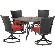 Hanover - Traditions 5pc: 4 Wicker Back Swivel Rockers, 48" Round Cast Table - Red/Bronze-United Backyard