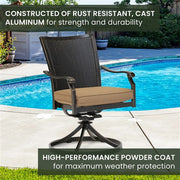 Hanover - Traditions 5pc: 4 Wicker Back Swivel Rockers, 48" Round Cast Table - Tan/Bronze-United Backyard