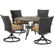 Hanover - Traditions 5pc: 4 Wicker Back Swivel Rockers, 48" Round Cast Table - Tan/Bronze-United Backyard