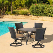 Hanover - Traditions 5pc: 4 Wicker Back Swivel Rockers, 48" Round Cast Table - Tan/Bronze-United Backyard