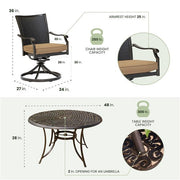 Hanover - Traditions 5pc: 4 Wicker Back Swivel Rockers, 48" Round Cast Table - Tan/Bronze-United Backyard