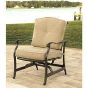 Hanover - Traditions 5pc Fire Pit: 4 Cushioned Rockers, Rectangle KD Fire Pit w/Tile - Tan/Tile-United Backyard