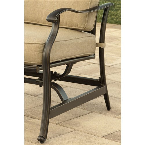 Hanover - Traditions 5pc Fire Pit: 4 Cushioned Rockers, Rectangle KD Fire Pit w/Tile - Tan/Tile-United Backyard