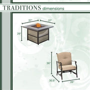 Hanover - Traditions 5pc Fire Pit: 4 Cushioned Rockers, Square KD Fire Pit w/Tile - Tan/Tile-United Backyard