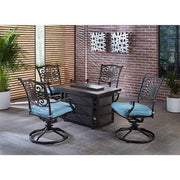 Hanover - Traditions 5pc Fire Pit: 4 Swivel Rockers, Rectangle KD Fire Pit w/Tile - Blue/Tile-United Backyard