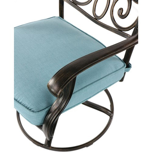 Hanover - Traditions 5pc Fire Pit: 4 Swivel Rockers, Rectangle KD Fire Pit w/Tile - Blue/Tile-United Backyard