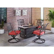 Hanover - Traditions 5pc Fire Pit: 4 Swivel Rockers, Rectangle KD Fire Pit w/Tile - Red/Tile-United Backyard