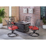 Hanover - Traditions 5pc Fire Pit: 4 Swivel Rockers, Rectangle KD Fire Pit w/Tile - Red/Tile-United Backyard