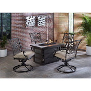 Hanover - Traditions 5pc Fire Pit: 4 Swivel Rockers, Rectangle KD Fire Pit w/Tile - Tan/Tile-United Backyard