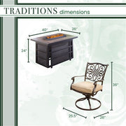 Hanover - Traditions 5pc Fire Pit: 4 Swivel Rockers, Rectangle KD Fire Pit w/Tile - Tan/Tile-United Backyard