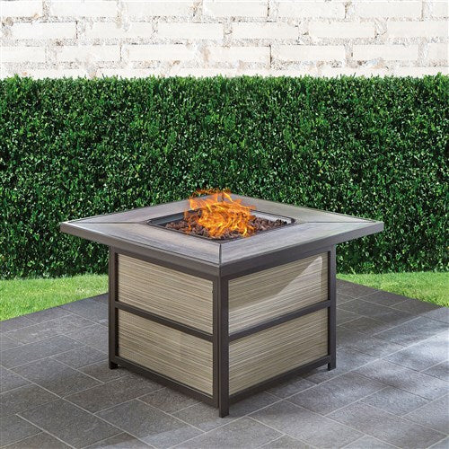 Hanover - Traditions 5pc Fire Pit: 4 Swivel Rockers, Square KD Fire Pit w/Tile - Red/Tile-United Backyard