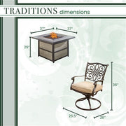 Hanover - Traditions 5pc Fire Pit: 4 Swivel Rockers, Square KD Fire Pit w/Tile - Tan/Tile-United Backyard
