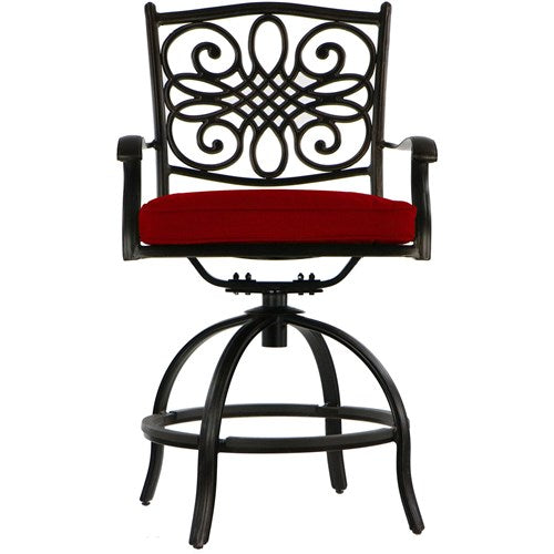 Hanover - Traditions 5pc Fire Pit High Dining: 4 Counter Swivel Rockers, 1 Fire Pit Table - Red/Bronze-United Backyard