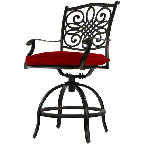 Hanover - Traditions 5pc Fire Pit High Dining: 4 Counter Swivel Rockers, 1 Fire Pit Table - Red/Bronze-United Backyard