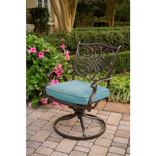 Hanover - Traditions 7pc: 4 Dining Chairs, 2 Swivel Rockers, 38x72" Cast Table - Blue/Cast-United Backyard