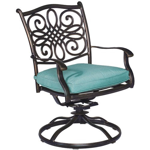 Hanover - Traditions 7pc: 4 Dining Chairs, 2 Swivel Rockers, 38x72" Cast Table, Cover - Blue/Bronze-United Backyard