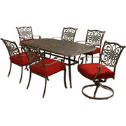 Hanover - Traditions 7pc: 4 Dining Chairs, 2 Swivel Rockers, 38x72" Cast Table - Red/Cast-United Backyard