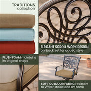 Hanover - Traditions 7pc: 4 Dining Chairs, 2 Swivel Rockers, 38x72" Cast Table - Tan/Cast-United Backyard