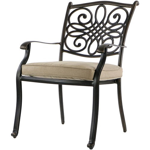 Hanover - Traditions 7pc: 4 Dining Chairs, 2 Swivel Rockers, 38x72" Cast Table, Umbrella, Base - Tan/Cast-United Backyard