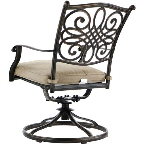 Hanover - Traditions 7pc: 4 Dining Chairs, 2 Swivel Rockers, 38x72" Cast Table, Umbrella, Base - Tan/Cast-United Backyard