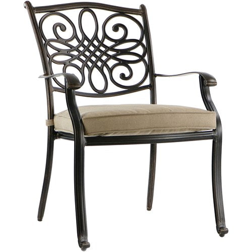 Hanover - Traditions 7pc: 4 Dining Chairs, 2 Swivel Rockers, 38x72" Cast Table, Umbrella, Base - Tan/Cast-United Backyard