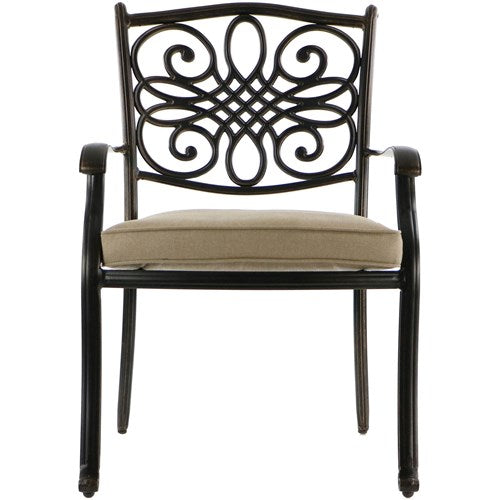 Hanover - Traditions 7pc: 4 Dining Chairs, 2 Swivel Rockers, 38x72" Cast Table, Umbrella, Base - Tan/Cast-United Backyard