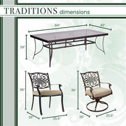 Hanover - Traditions 7pc: 4 Dining Chairs, 2 Swivel Rockers, 42x84" Glass Top Table - Tan/Glass-United Backyard