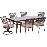 Hanover - Traditions 7pc: 4 Dining Chairs, 2 Swivel Rockers, 42x84" Glass Top Table - Tan/Glass-United Backyard