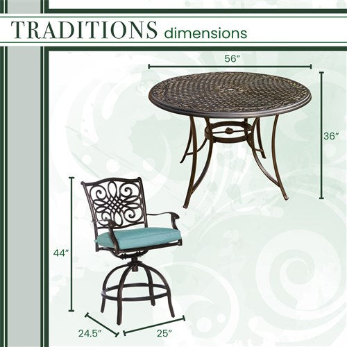 Hanover - Traditions 7pc: 6 Counter Height Swivel Chairs, 56" Round Cast Table-United Backyard