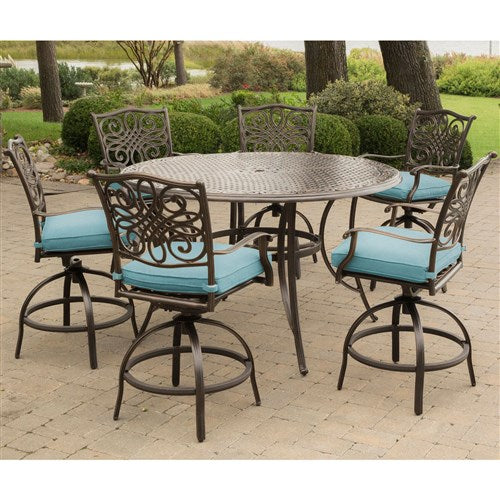 Hanover - Traditions 7pc: 6 Counter Height Swivel Chairs, 56" Round Cast Table-United Backyard