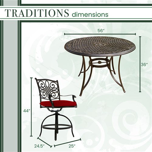 Hanover - Traditions 7pc: 6 Counter Height Swivel Chairs, 56" Round Cast Table-United Backyard