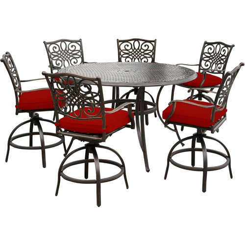 Hanover - Traditions 7pc: 6 Counter Height Swivel Chairs, 56" Round Cast Table-United Backyard