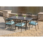 Hanover - Traditions 7pc: 6 Dining Chairs, 38x72" Cast Table - Blue/Cast-United Backyard
