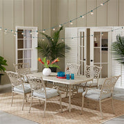 Hanover - -Traditions 7pc: 6 Dining Chairs, 38"x72" Cast Table - Sand/Beige-United Backyard